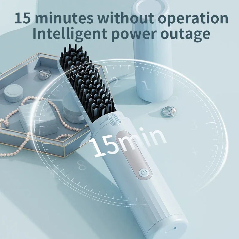 Wireless Negative Ion Straight Hair Comb For Home Travel Portable Electric Heating Anti-scalding Hair Straightener For Women
