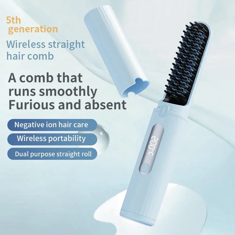 Wireless Negative Ion Straight Hair Comb For Home Travel Portable Electric Heating Anti-scalding Hair Straightener For Women